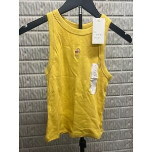 A New Day Womens Ribbed Tank Top Yellow Cocktail Embroidery Small NWT